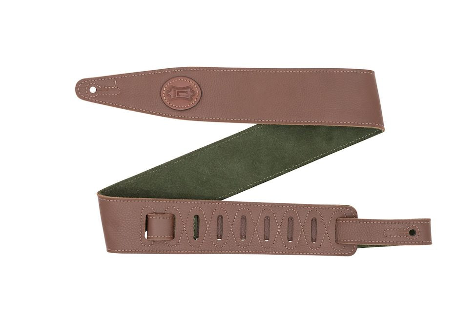 Levy's 2.5" Brown Leather Guitar Strap with Olive Green Suede Backing