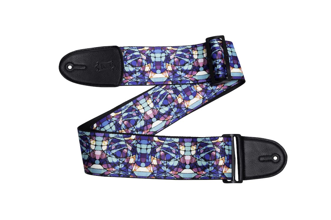 Levy’s 3″ Wide Poly Guitar Strap With Stained Glass Design In Blue Mirage