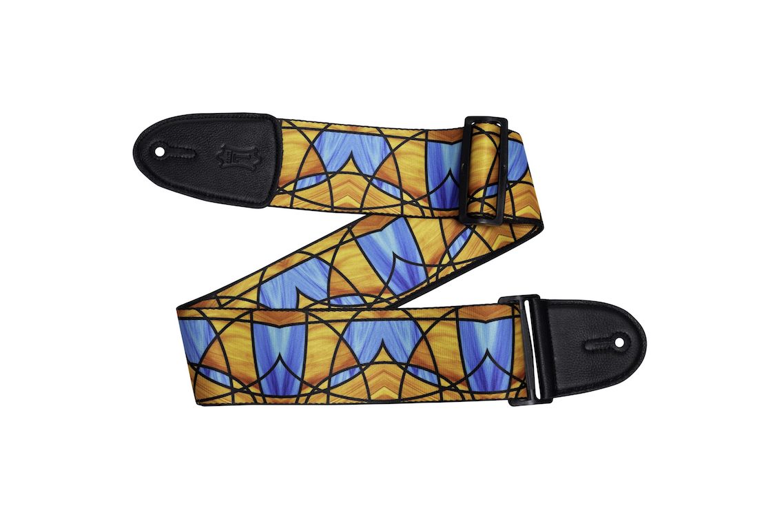 Levy’s 3″ Wide Poly Guitar Strap w/Stained Glass Design In Orange and Blue