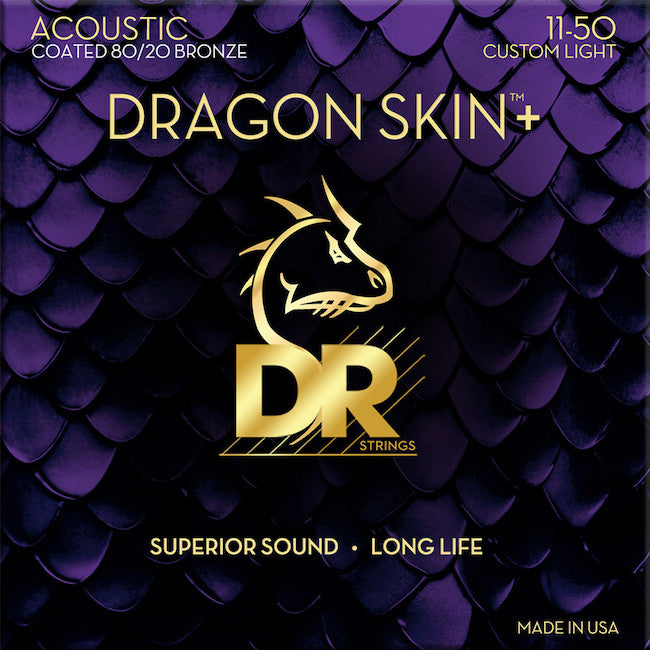 DR Strings DRAGON SKIN+ Acoustic Guitar Strings 80/20: Custom Light 11-50