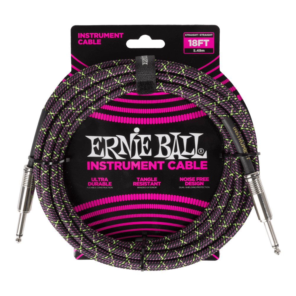 Ernie Ball P06431 Braided Instrument Cable Straight/Straight 18ft - Purple Python