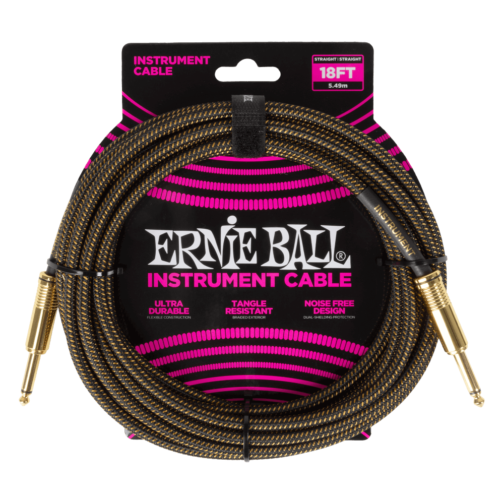Ernie Ball P06432 Braided Instrument Cable Straight/Straight 18ft - Pay Dirt
