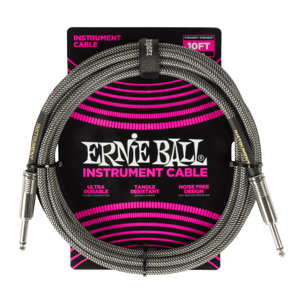 Ernie Ball P06429 Braided Instrument Cable Straight/Straight 10ft - Silver Fox