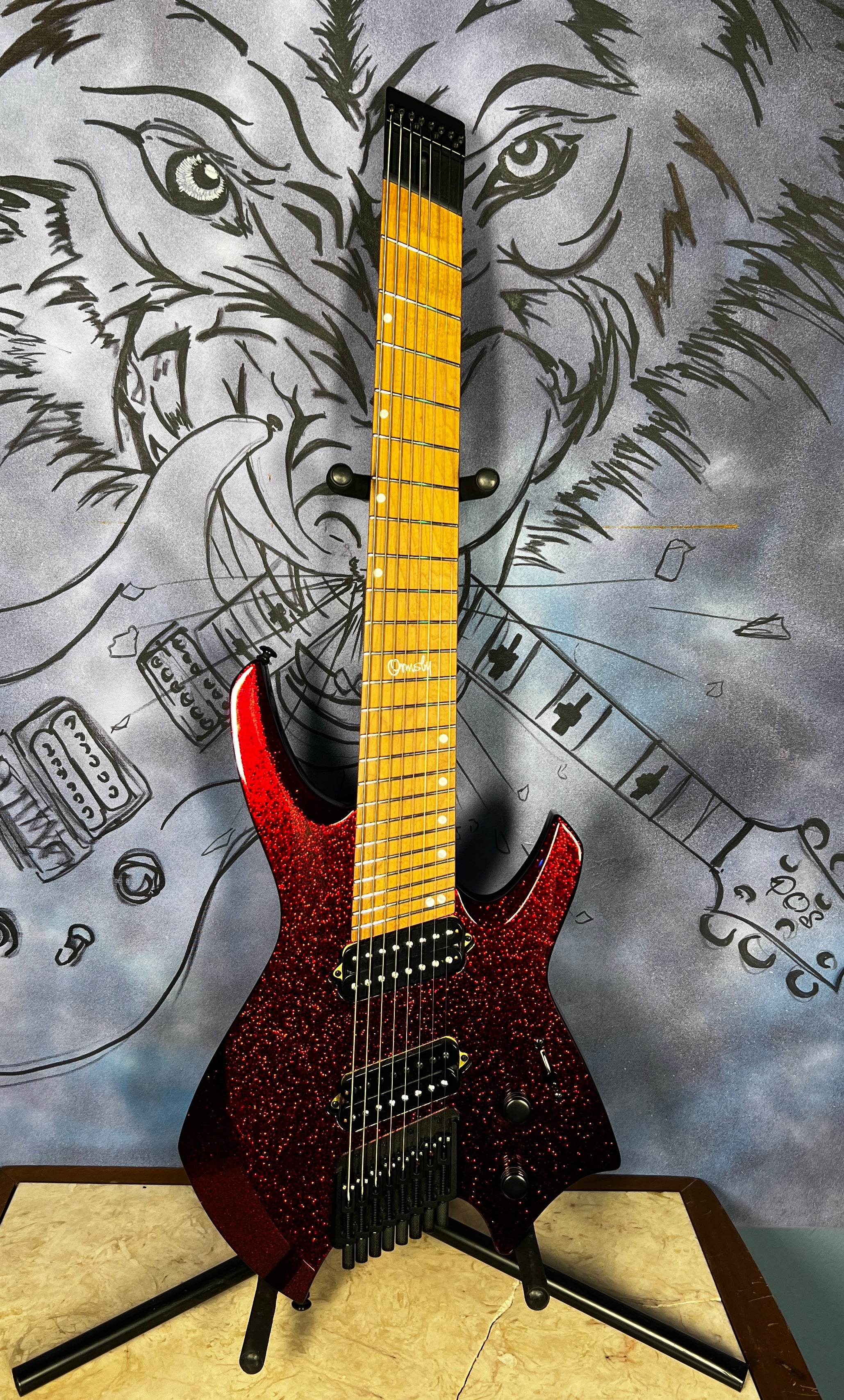 USED Ormsby Goliath GTR Run 17 SPARKLE 8 String - Red Sparkle
