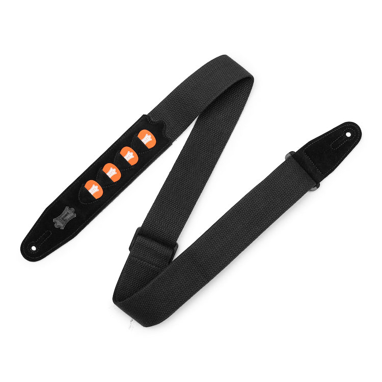Levy's 2" Black Cotton Pick Holder strap w/Black Suede ends (holds 4 Picks)