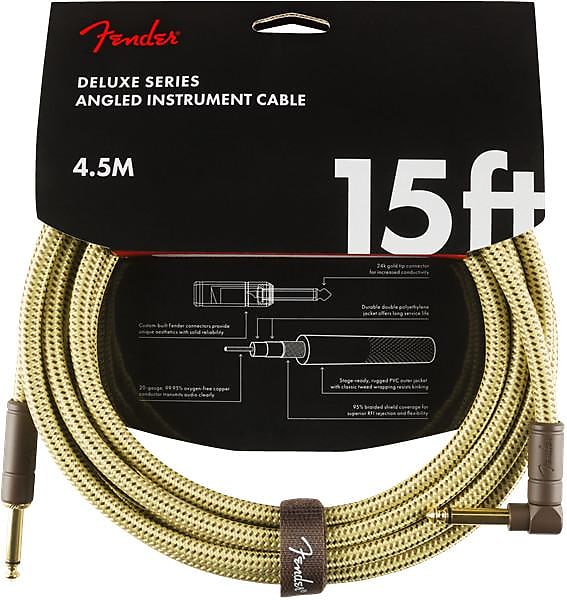 Fender Deluxe Series Instrument Cable, Straight/Angle, 15', Tweed