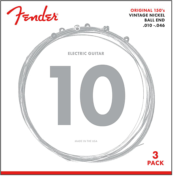 Fender Original 150 Guitar Strings Pure Nickel Wound Ball End .010-.046 3-Pack