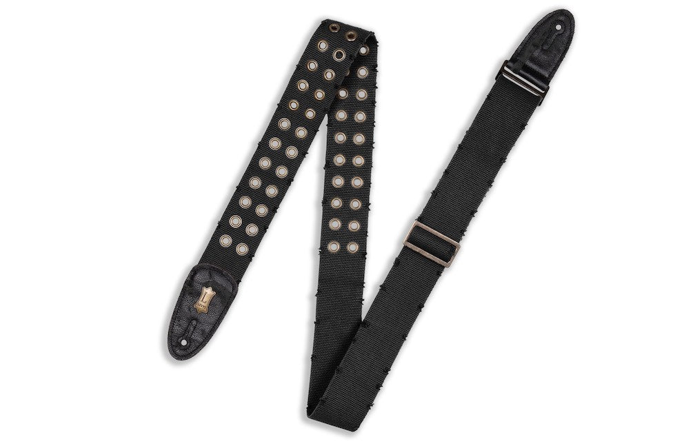 Levy's 2" Distressed Wear & Tear Cotton Guitar Strap w/Brass Eyelets – Black