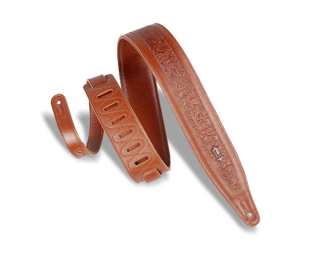 Levy's 2 1/2" Wide Garment Leather Guitar Strap - Tan Florentine Embossed