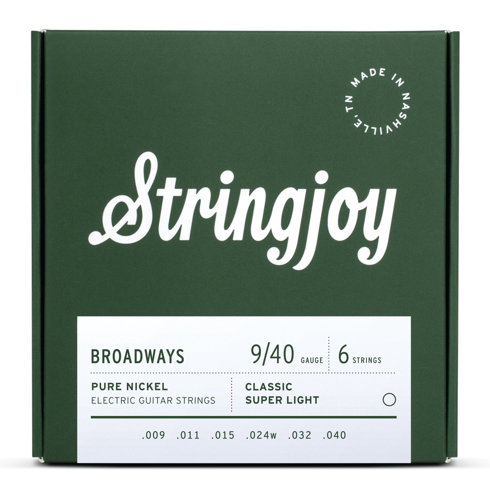 Stringjoy Broadways Classic Super Light Gauge (9-40) Pure Nickel Electric Guitar Strings