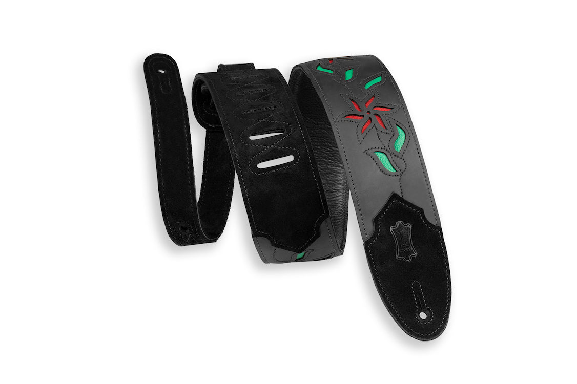 Levy's Levy's Leather Flowering Vine Strap-Black w/Red Flowers