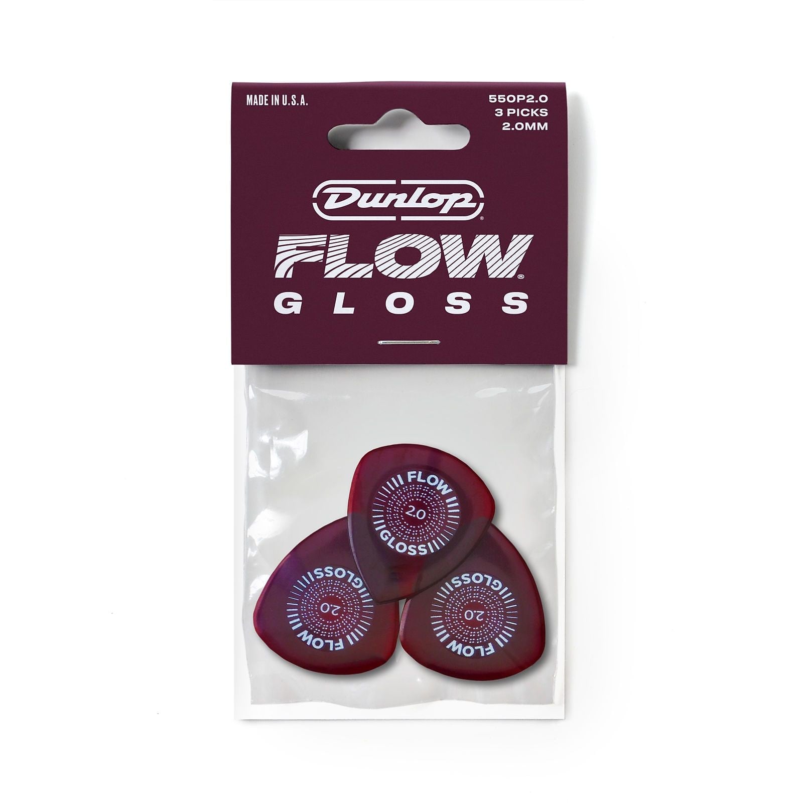Dunlop 550P200 Flow Gloss Pick 2.0mm - 3 Pack