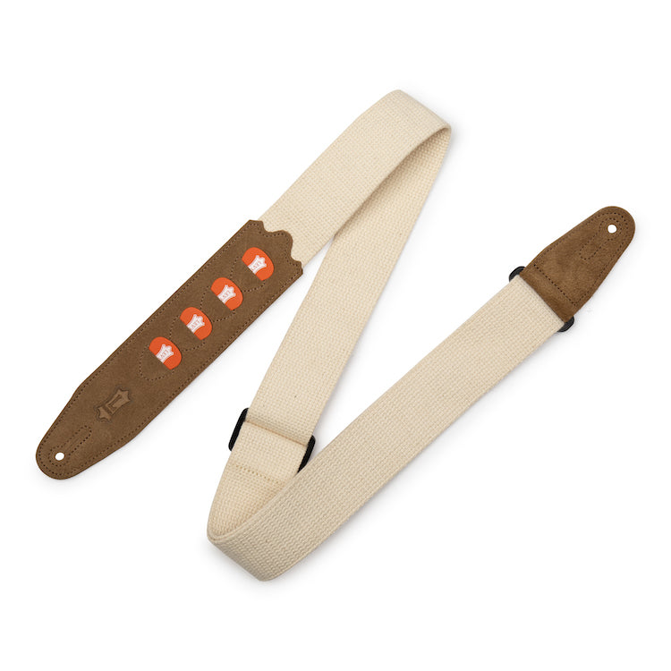 Levys 2" Natural Cotton Pick Holder strap w/Natural Suede ends (hold 4 Picks)
