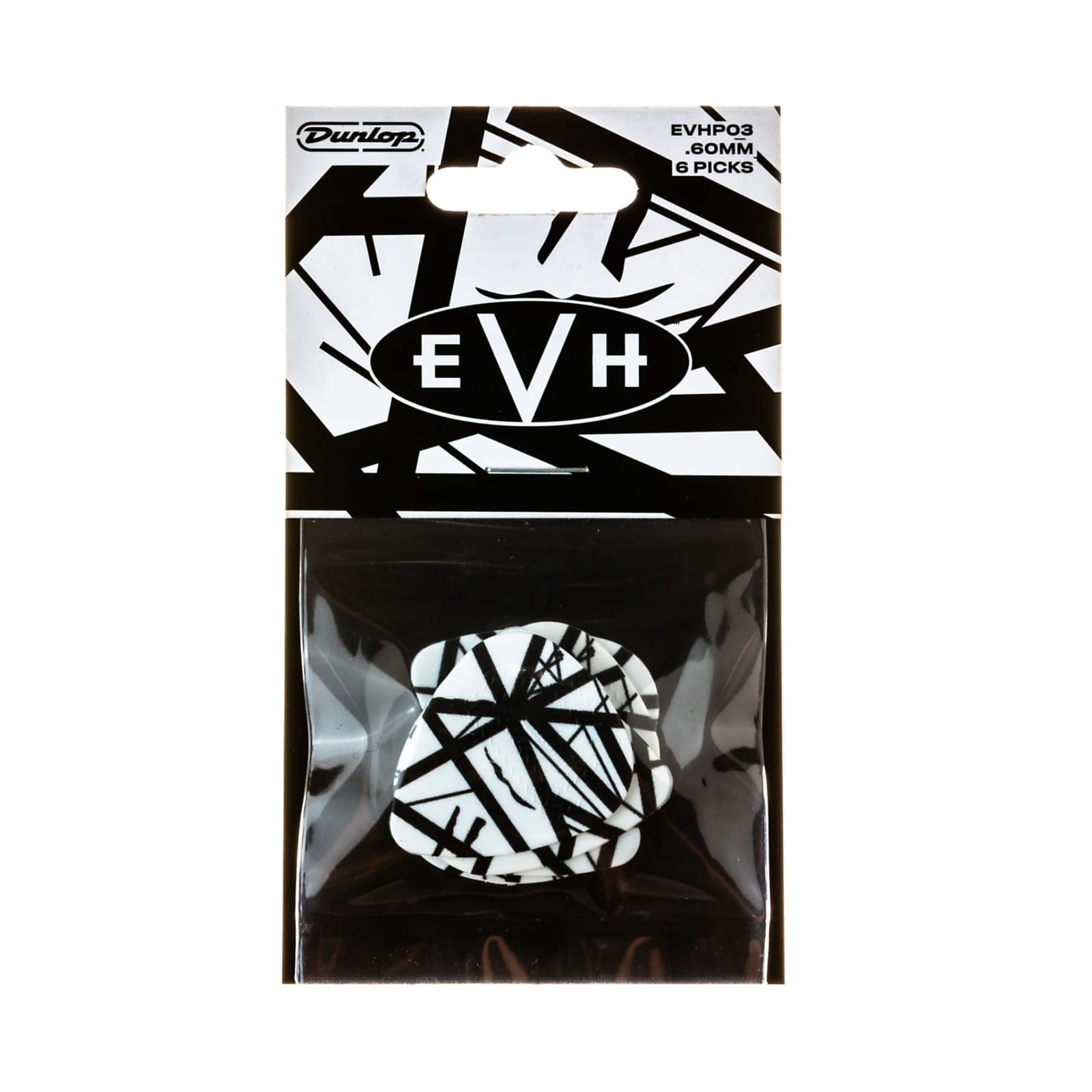 Dunlop EVHP03 EVH White with Black Stripes Pick - 6 Pack