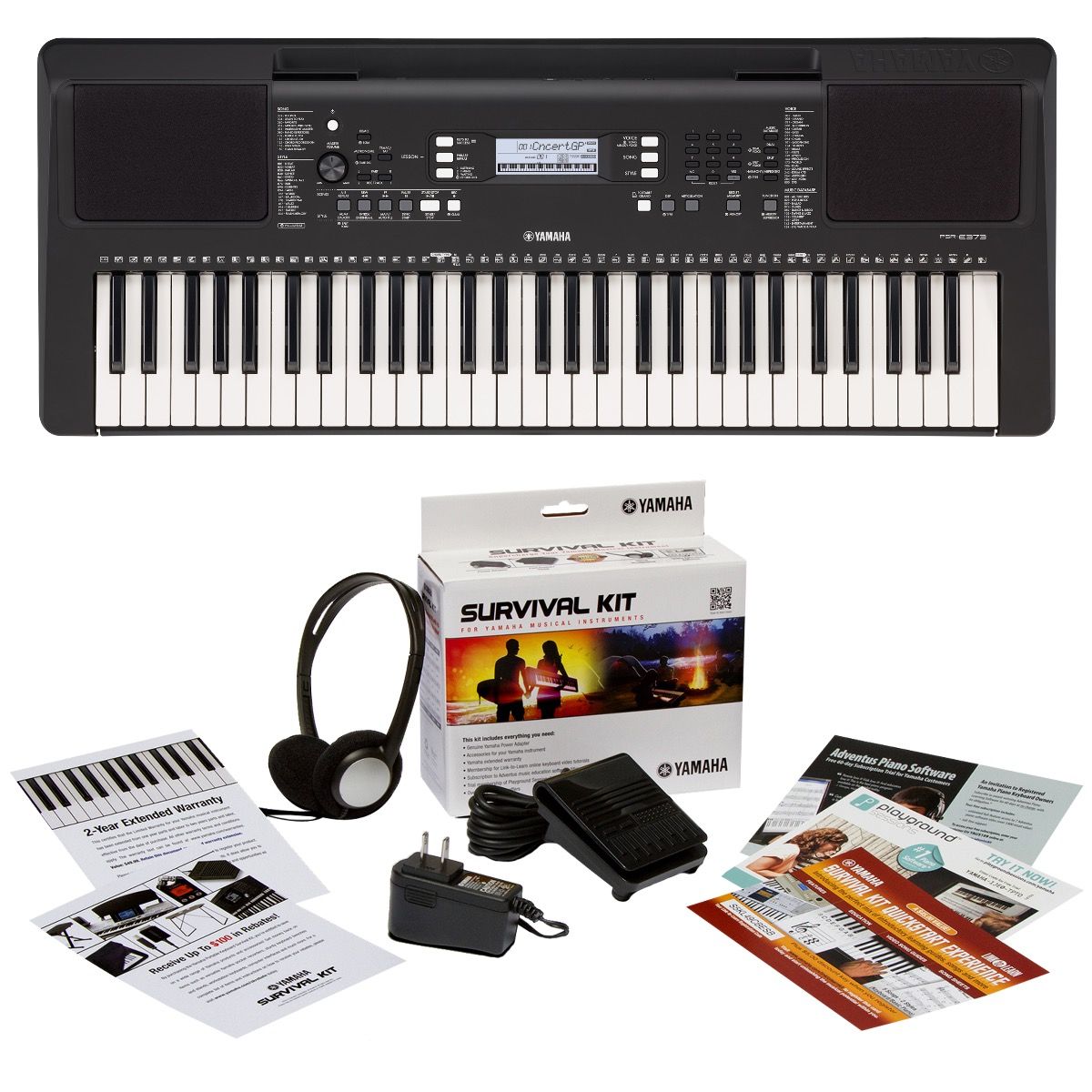 Yamaha PSRE373 Kit 61-key mid-level portable keyboard with SK B2