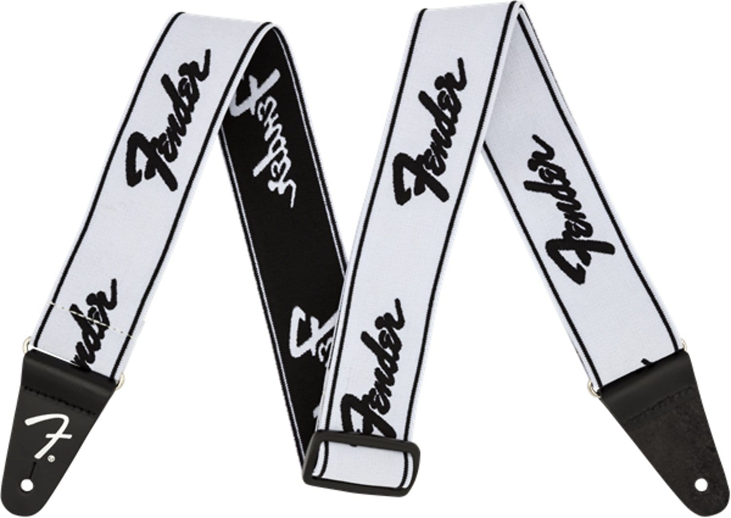 Fender WeighLess Running Logo Strap White/Black