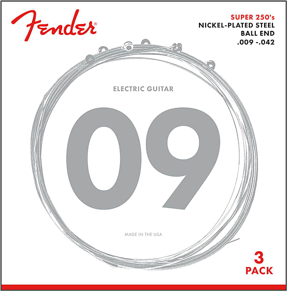 Fender Super 250L NPS Ball End Strings (.009-.042 Gauges) 3-Pack