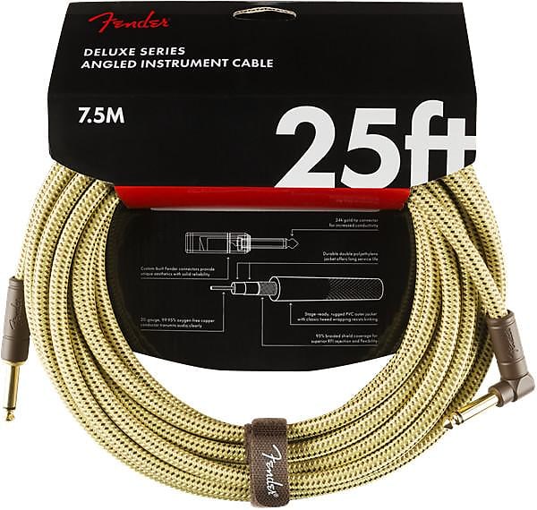 Fender Deluxe Series Instrument Cable, Straight/Angle, 25', Tweed