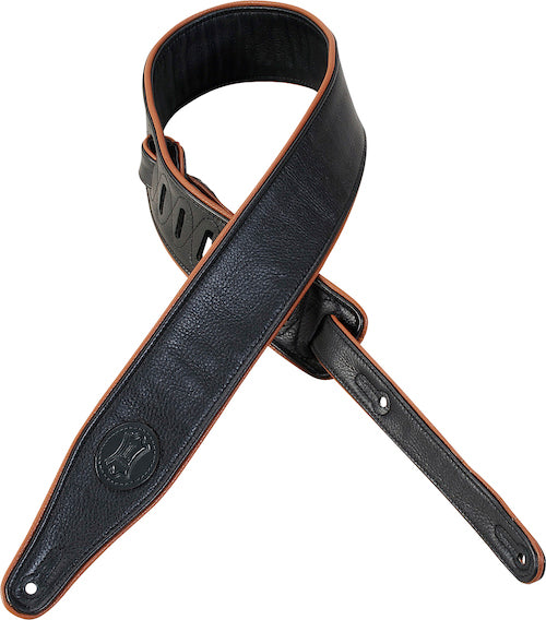 Levy's 2 1/2" Wide Black Garment Leather Guitar Strap w/Brown Trim