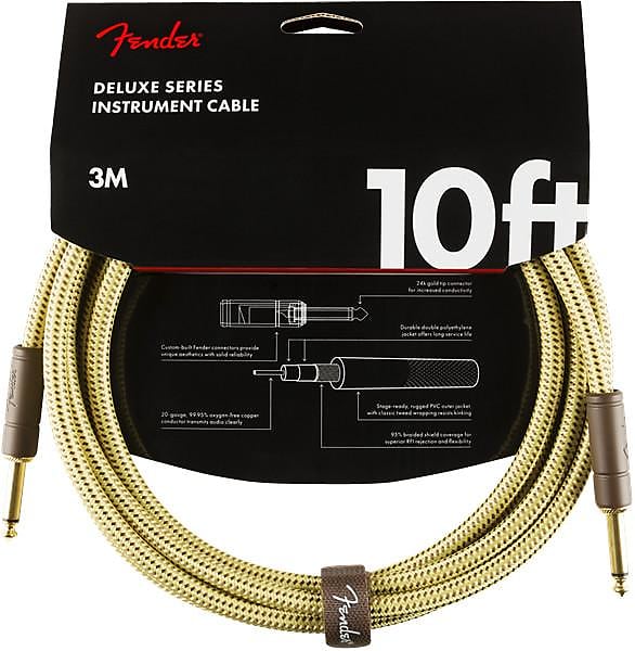 Fender Deluxe Series Instrument Cable, Straight/Straight, 10', Tweed