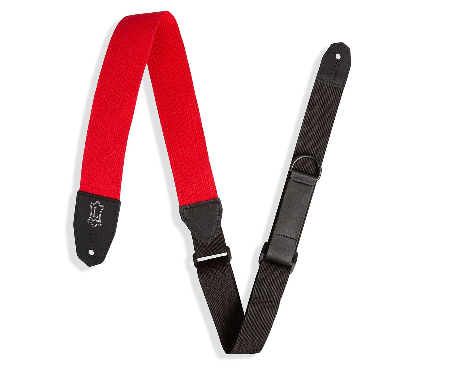 Levy's 2in Right Height Red Cotton Leather Guitar Strap ft RipChord Technology