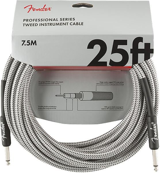 Fender Professional Series Instrument Cable, 25', White Tweed