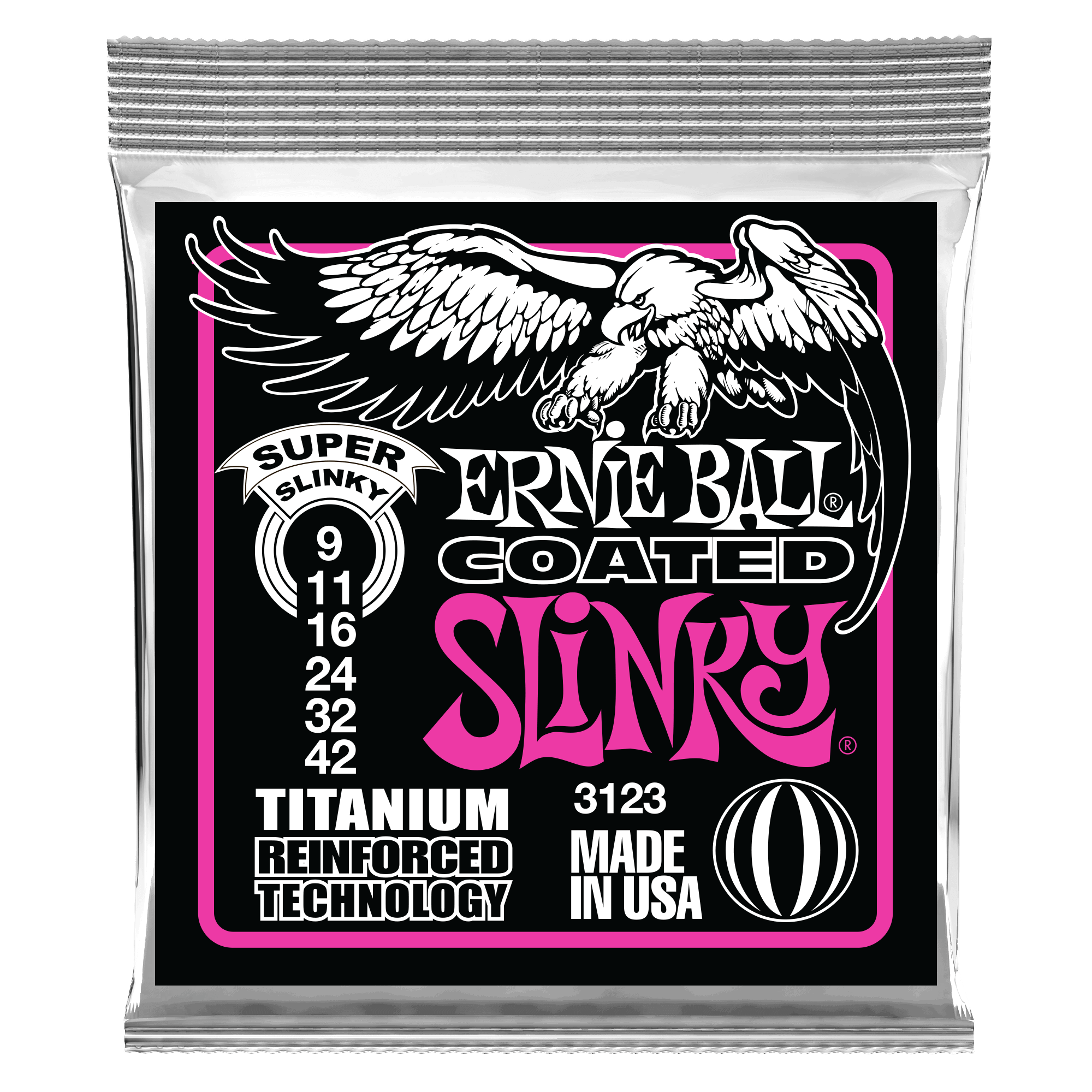 Ernie Ball 3123 Super Slinky Coated Titanium RPS Electric Guitar Strings, 9-42