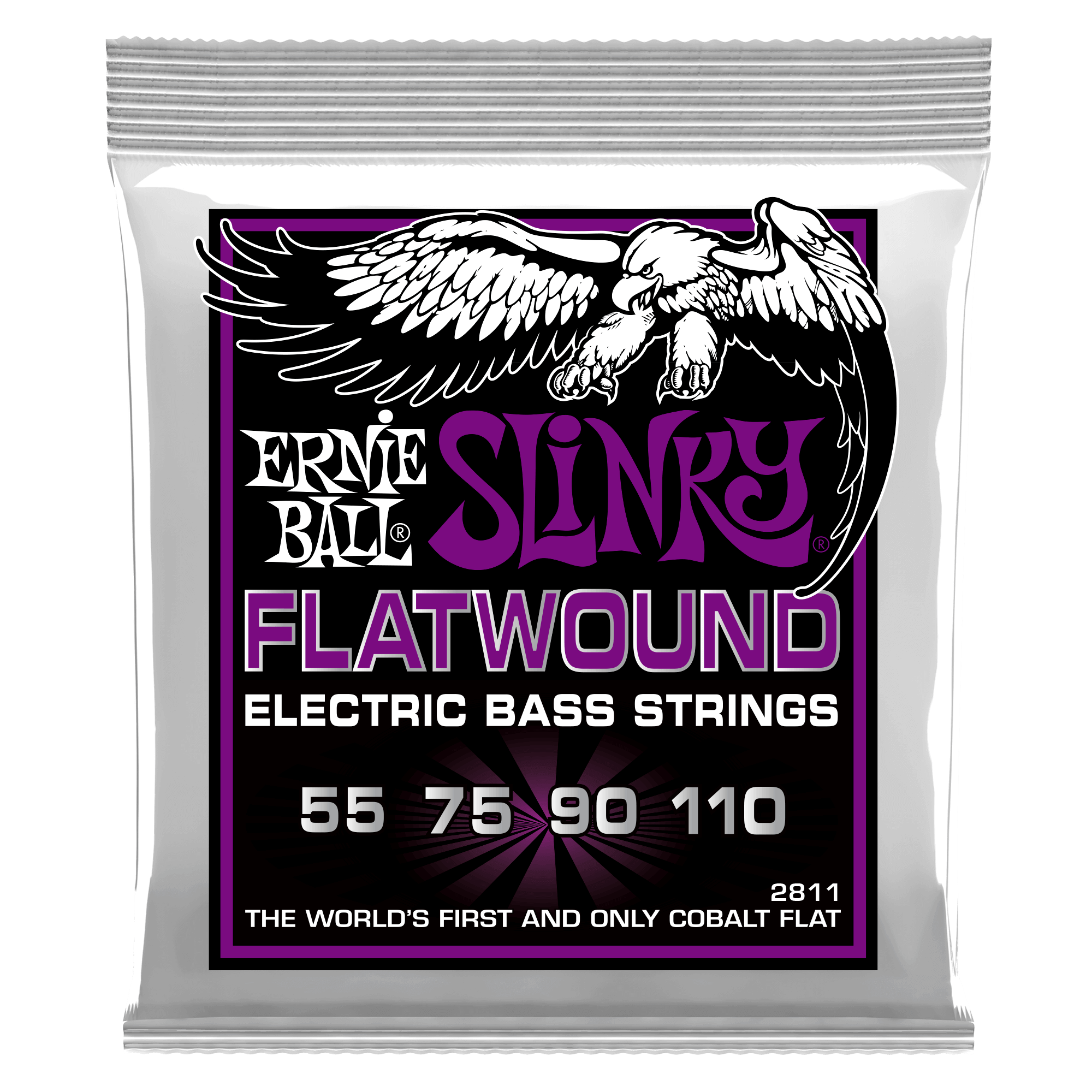 Ernie Ball 2811 Power Slinky Flatwound Electric Bass Strings, 55-110 Gauge