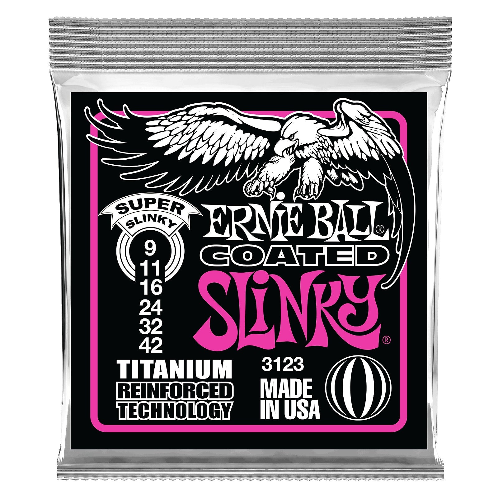 Ernie Ball 3123 Super Slinky Coated Titanium RPS Electric Guitar Strings, 9-42