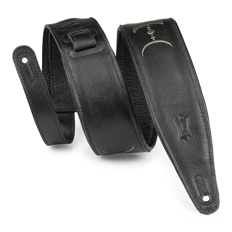 Levy's 2.5" Black Padded Garment Leather Strap w/Green Moon Phases embroidery