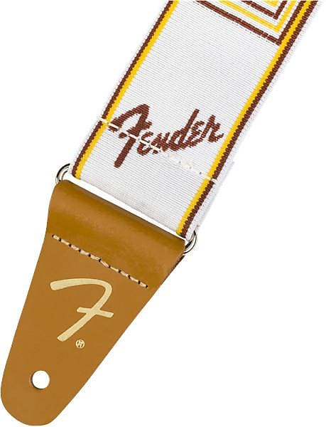 Fender Weighless™ 2" Monogrammed Strap, White/Brown/Yellow