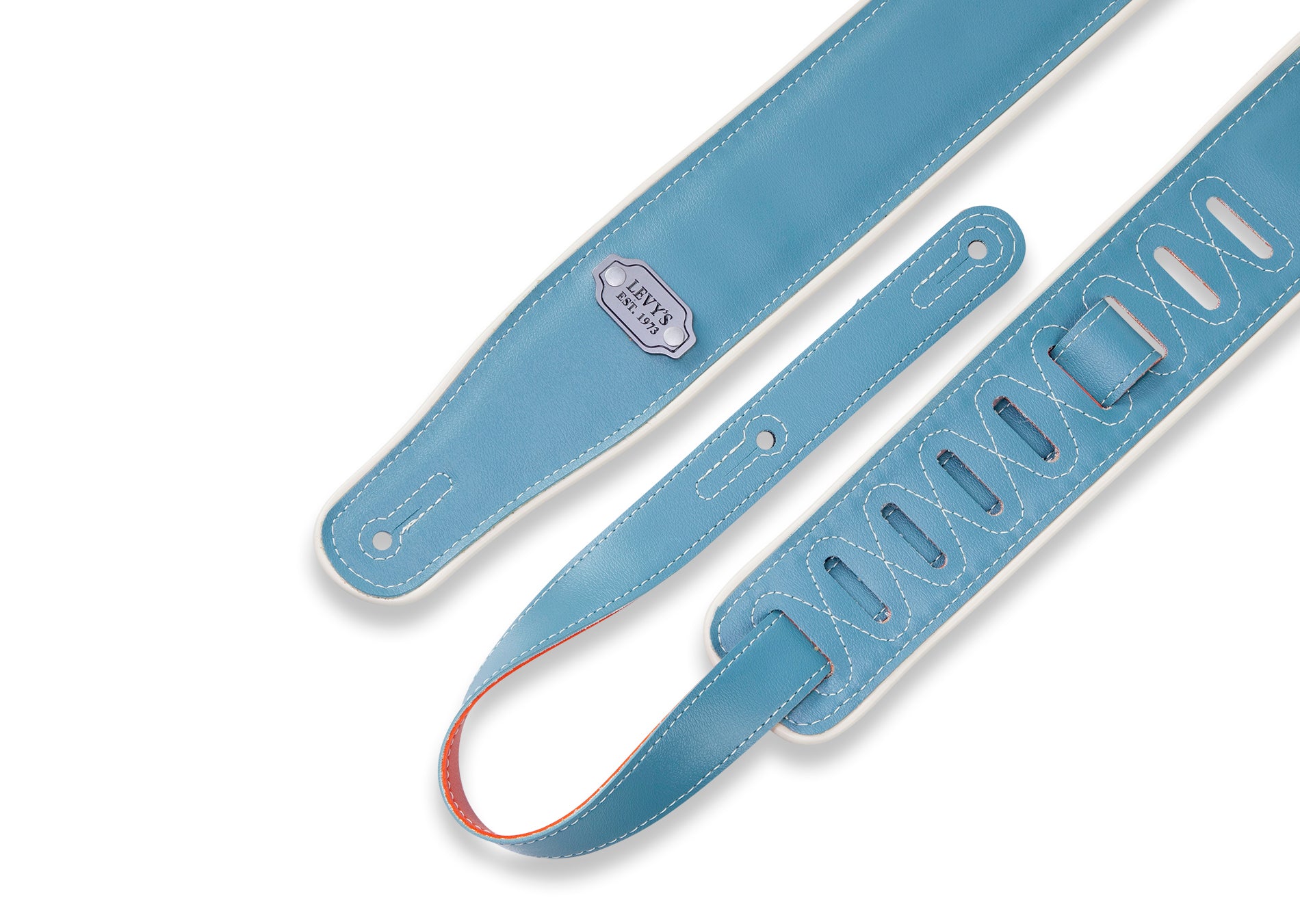 Levy's 2.75in Reversible Vinyl Guitar Strap w/Cream Piping - Orange/Teal