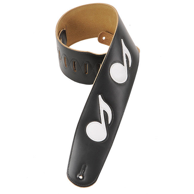 Levy's 3 1/2" Wide Genuine Leather Bass Strap - Black w/White Music Notes