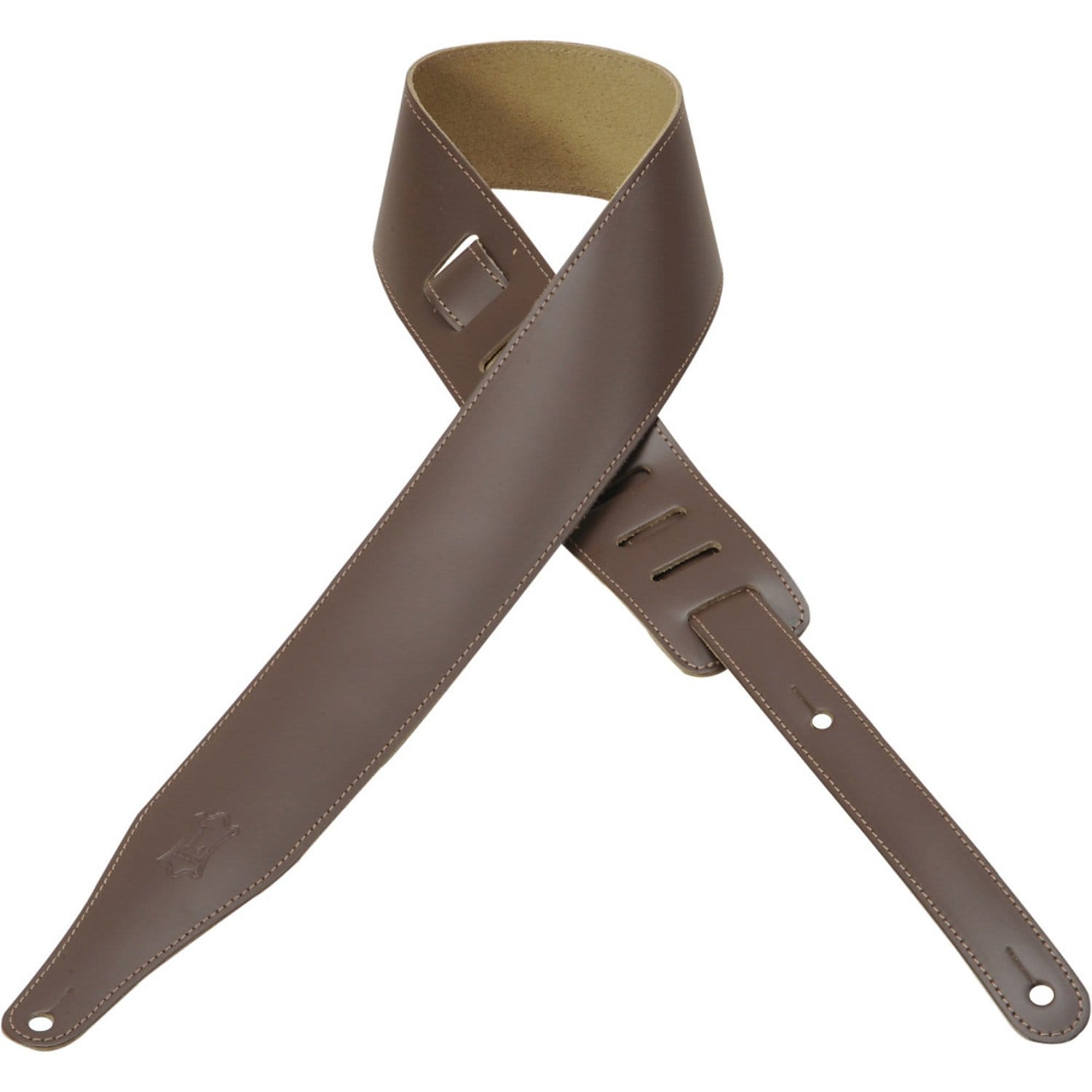 Levy's 2.5in Leather Guitar Strap w/Decorative Edge-Stitching - Brown