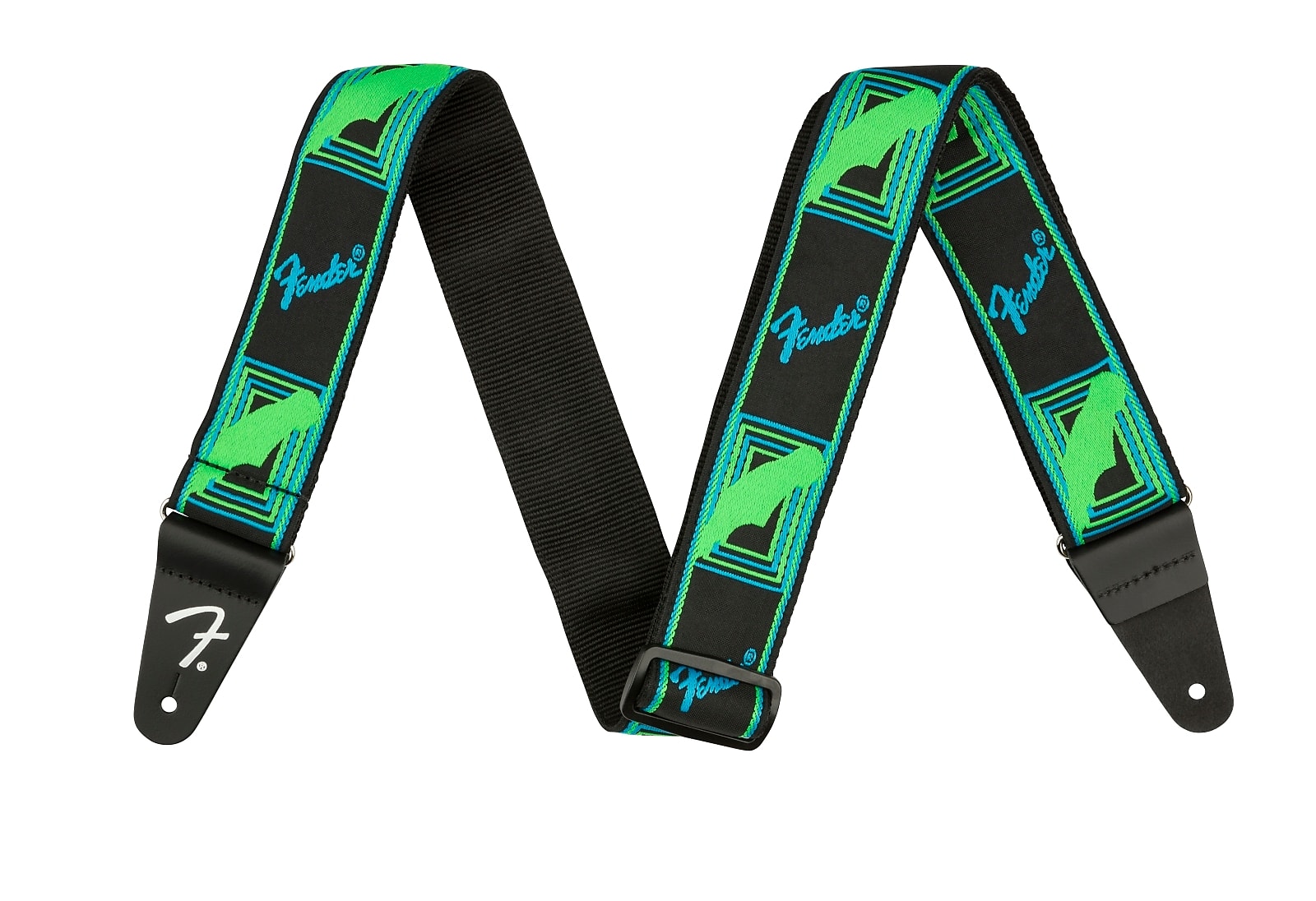 Fender Neon Monogrammed Strap, Green/Blue
