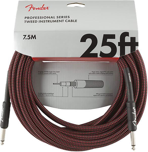 Fender Professional Series Instrument Cable, 25', Red Tweed