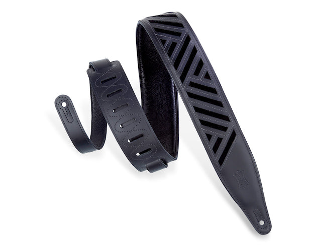 Levy's 2 1/2" Wide Chrome-tan Leather Guitar Strap - Black Diamond Cut Out