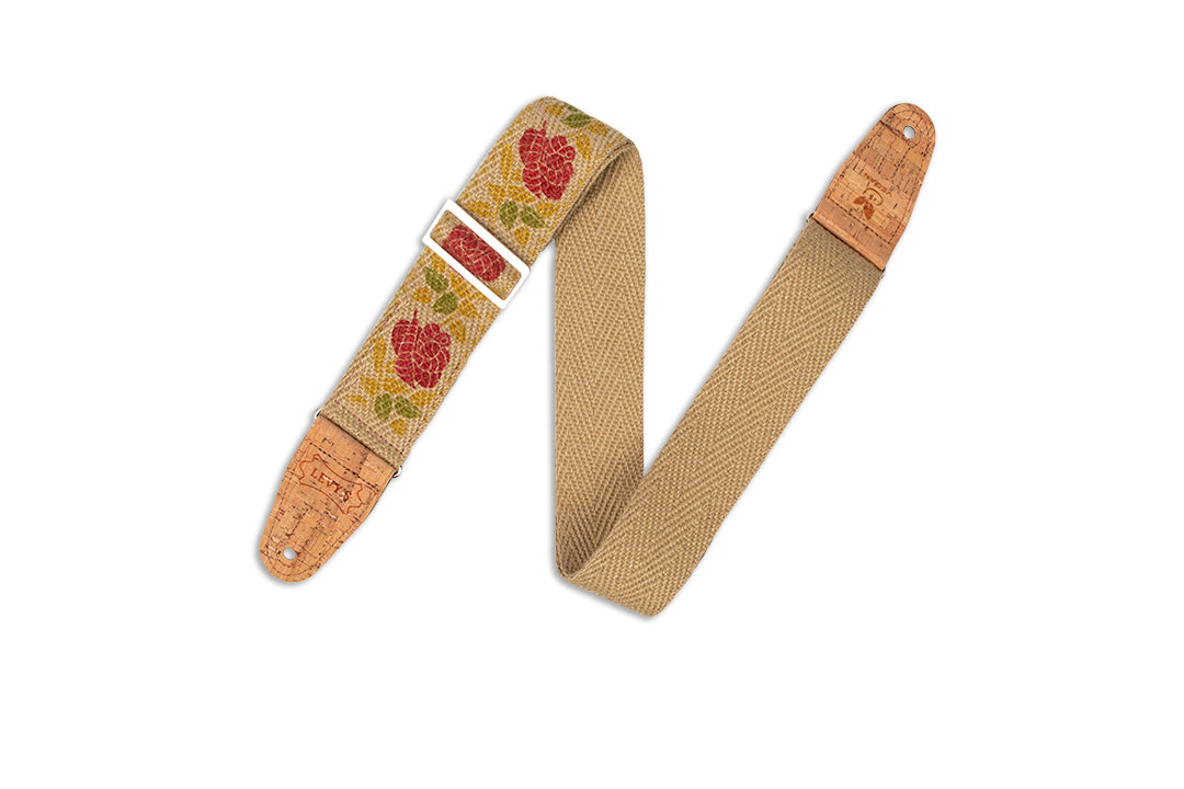 Hemp Guitar Strap - Rose Motif - Pink And Red