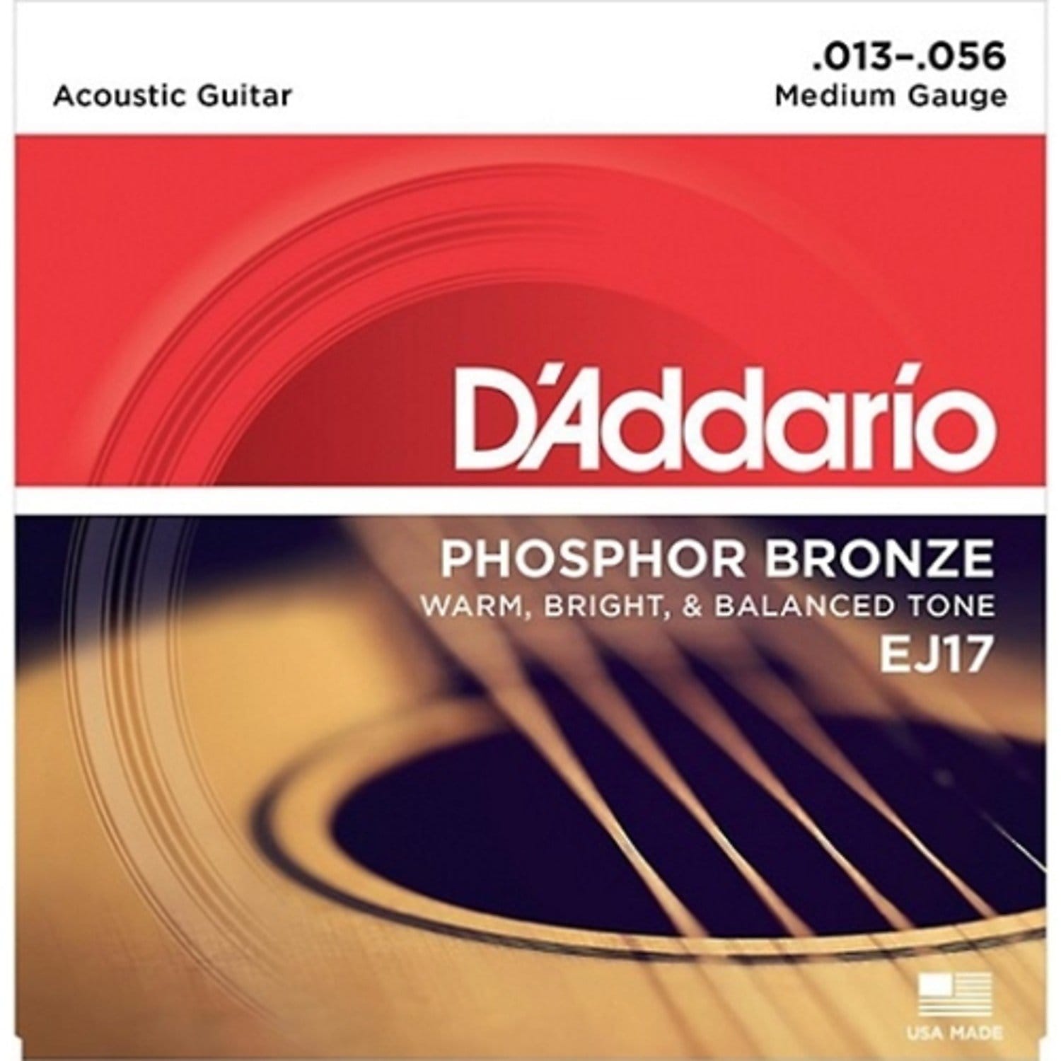 D'Addario Phosphor Bronze Acoustic Guitar Strings, Medium, 13-56 (EJ17)