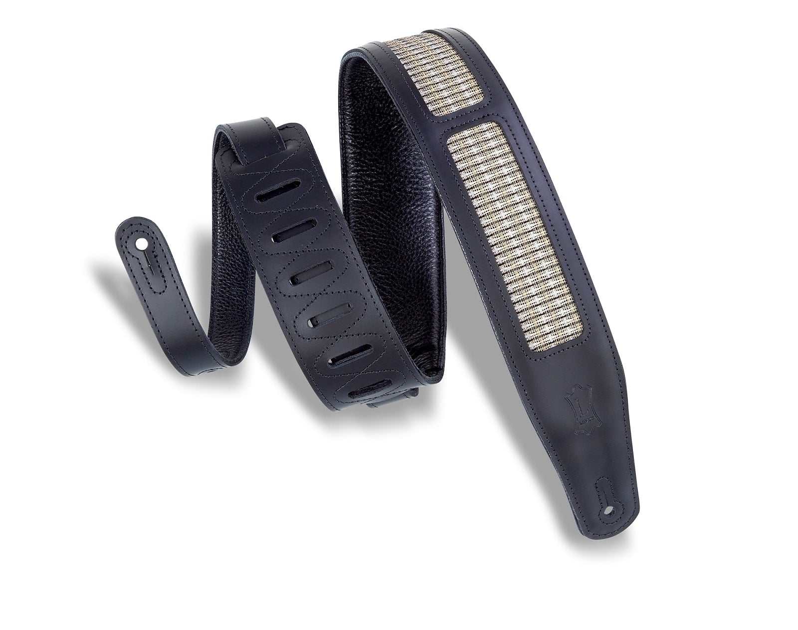 Levy's 2 1/2in Wide Black Amped Grill Cloth Guitar Strap Gold