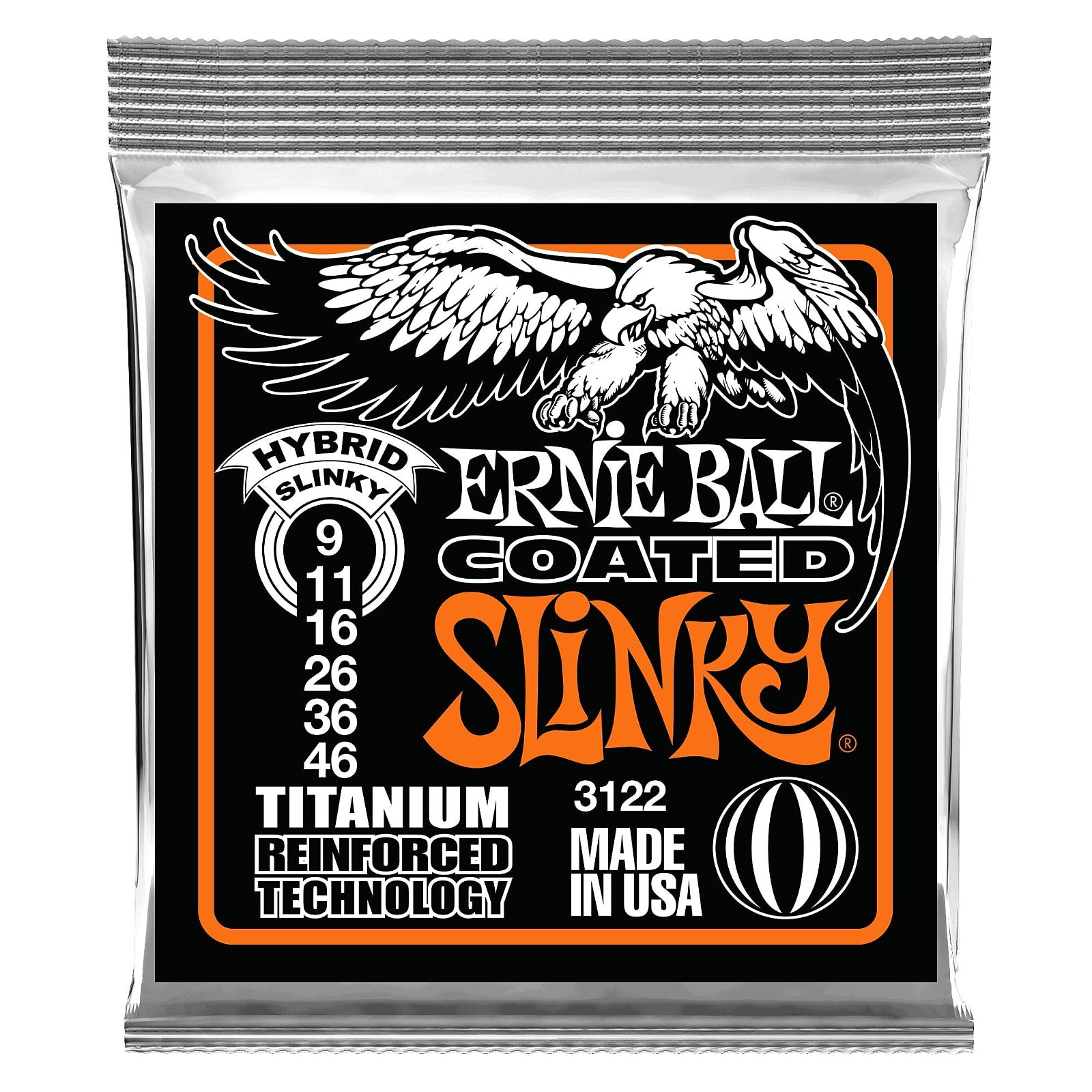 Ernie Ball 3122 Hybrid Slinky Coated Titanium RPS Electric Guitar Strings, 9-46