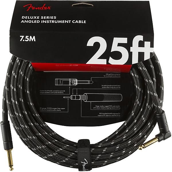 Fender Deluxe Series Instrument Cable, Straight/Angle, 25', Black Tweed