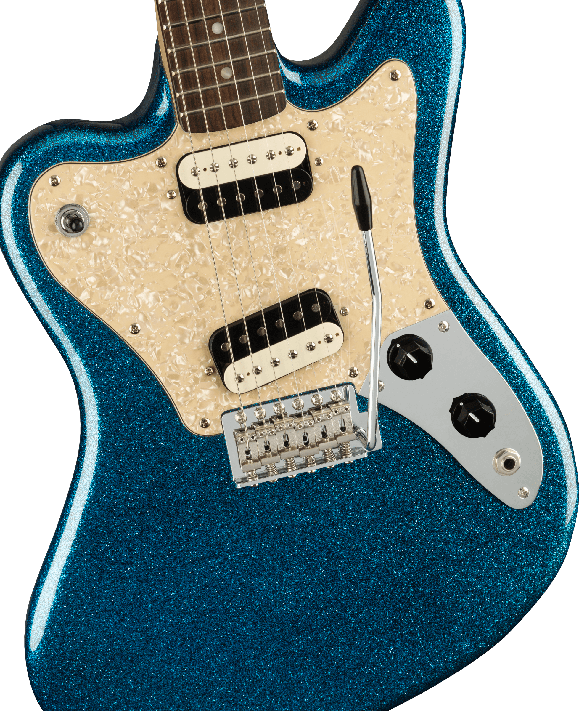 Fender Squier Paranormal Super-Sonic Laurel Fingerboard, Pearloid Pickguard, Blue Sparkle