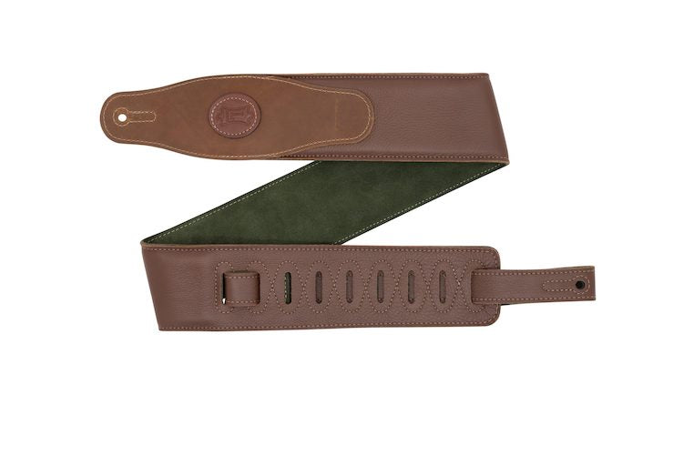 Levy's Cirro Series 3" Brown Padded Leather Strap w/Olive Green Suede Backing