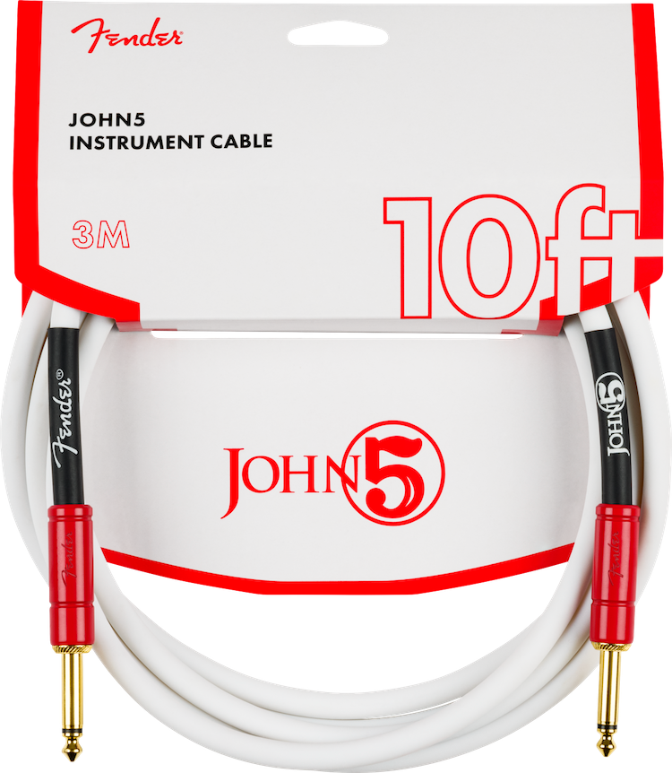 Fender John 5 Instrument Cable, White and Red, 10'