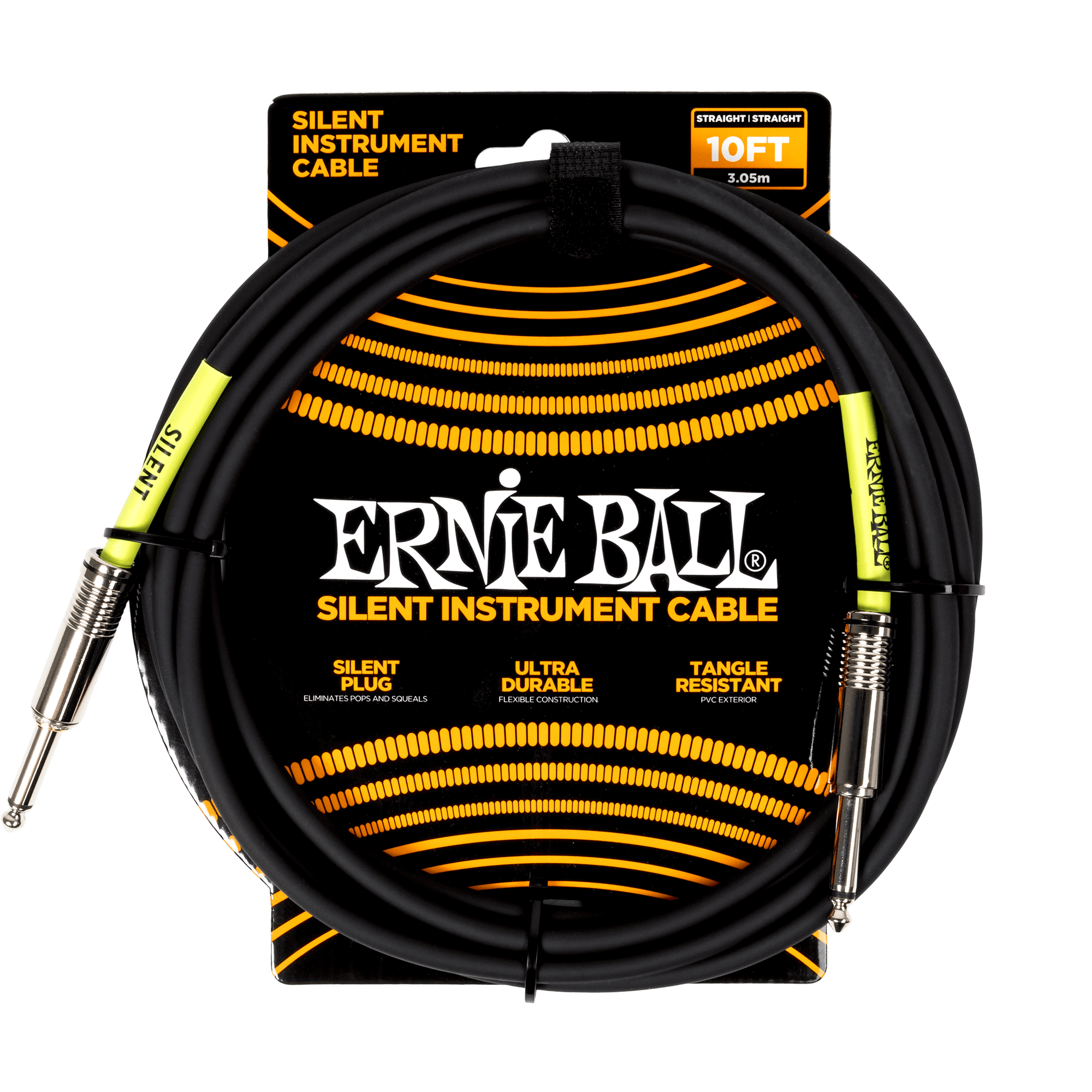Ernie Ball P06472 10ft Silent instrument Cable - Black Straight/Striaight