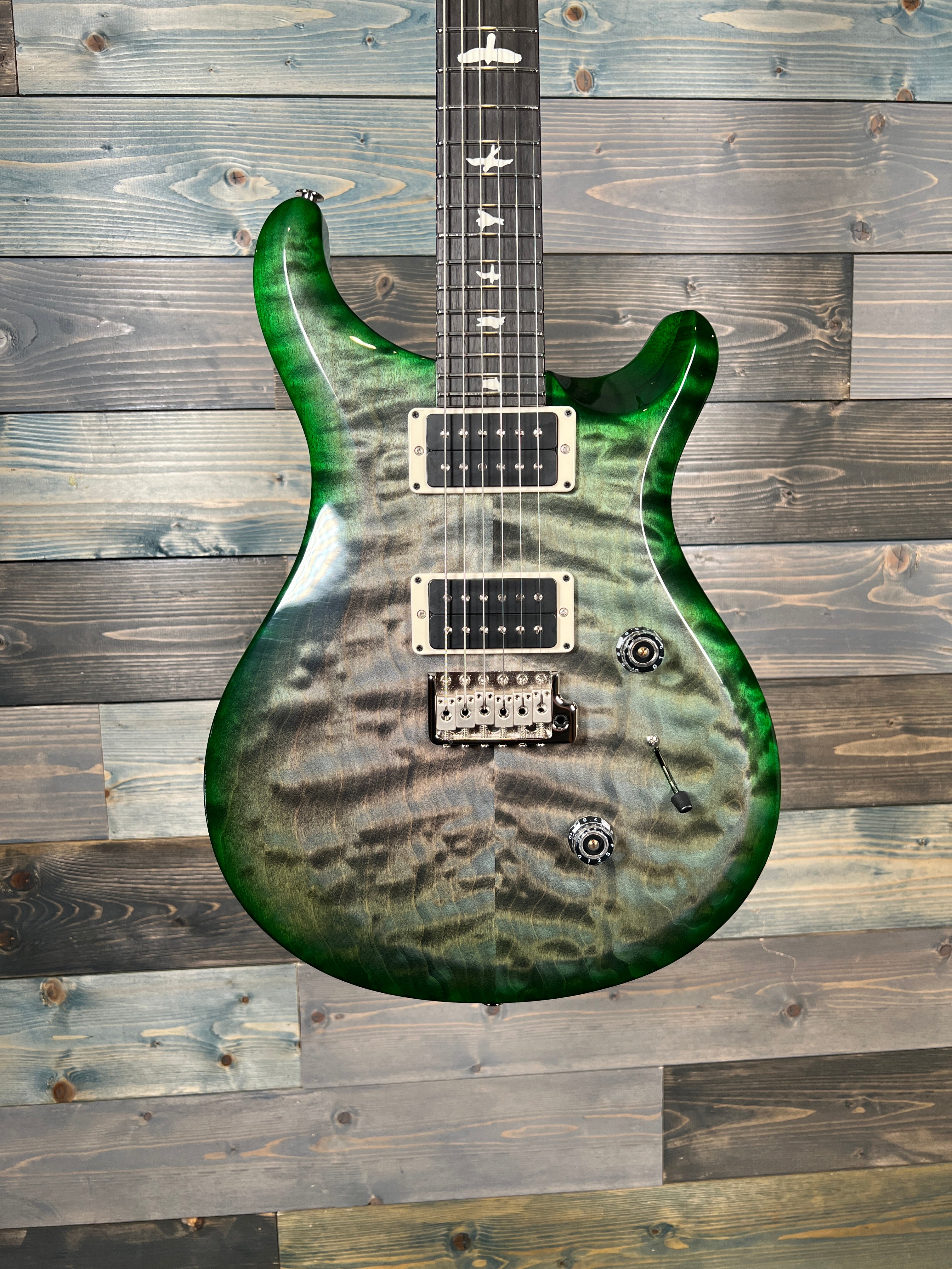 PRS S2 Custom 24 Electric Quilt Flame Top - Faded Grey Black Green Burst