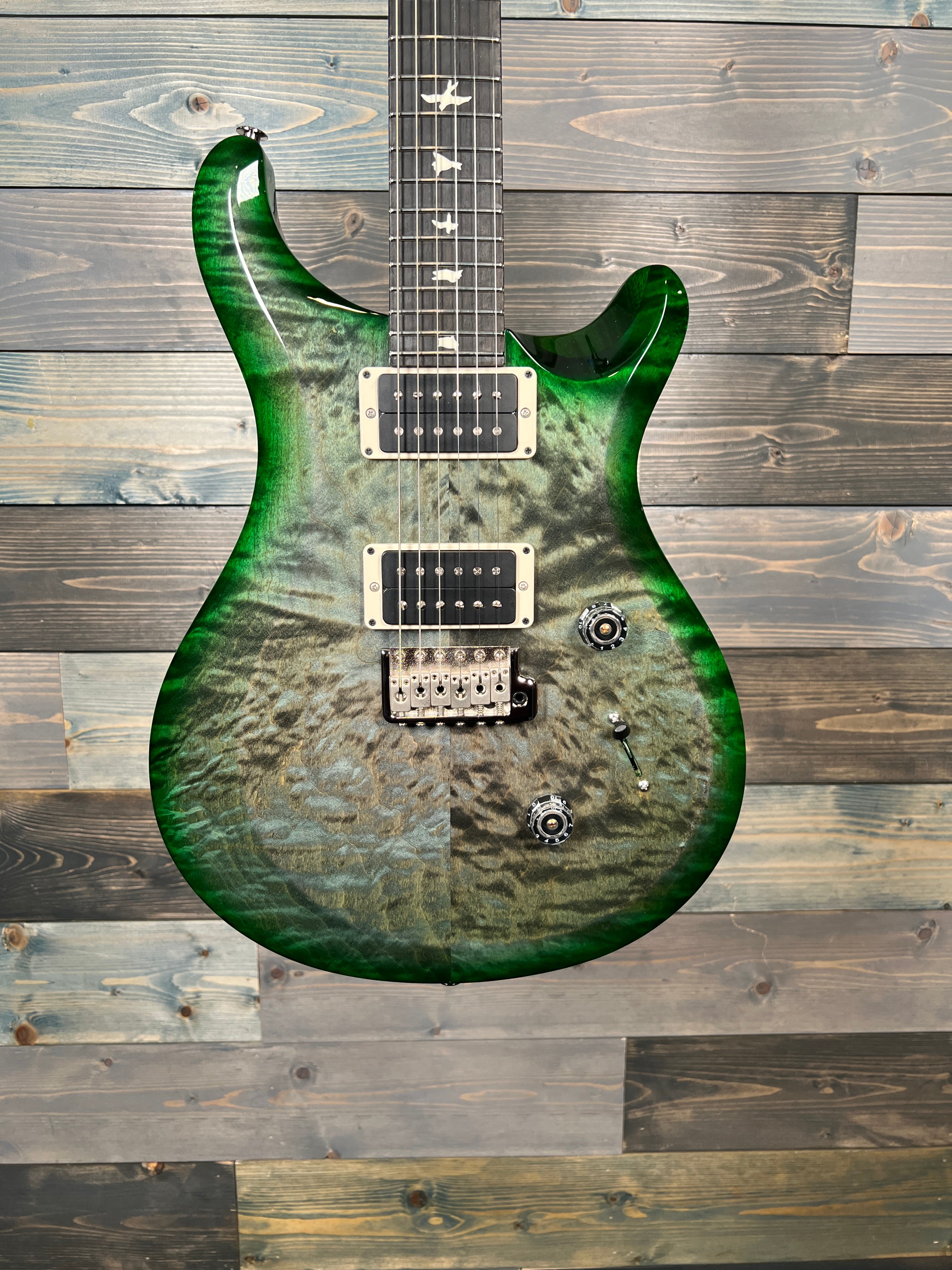 PRS S2 Custom 24 Electric Quilt Top - Faded Grey Black Green Burst