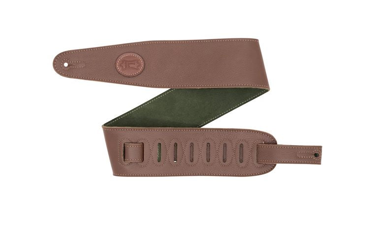 Levy's Stratus Series 3" Brown Leather Guitar Strap with Green Suede Backing