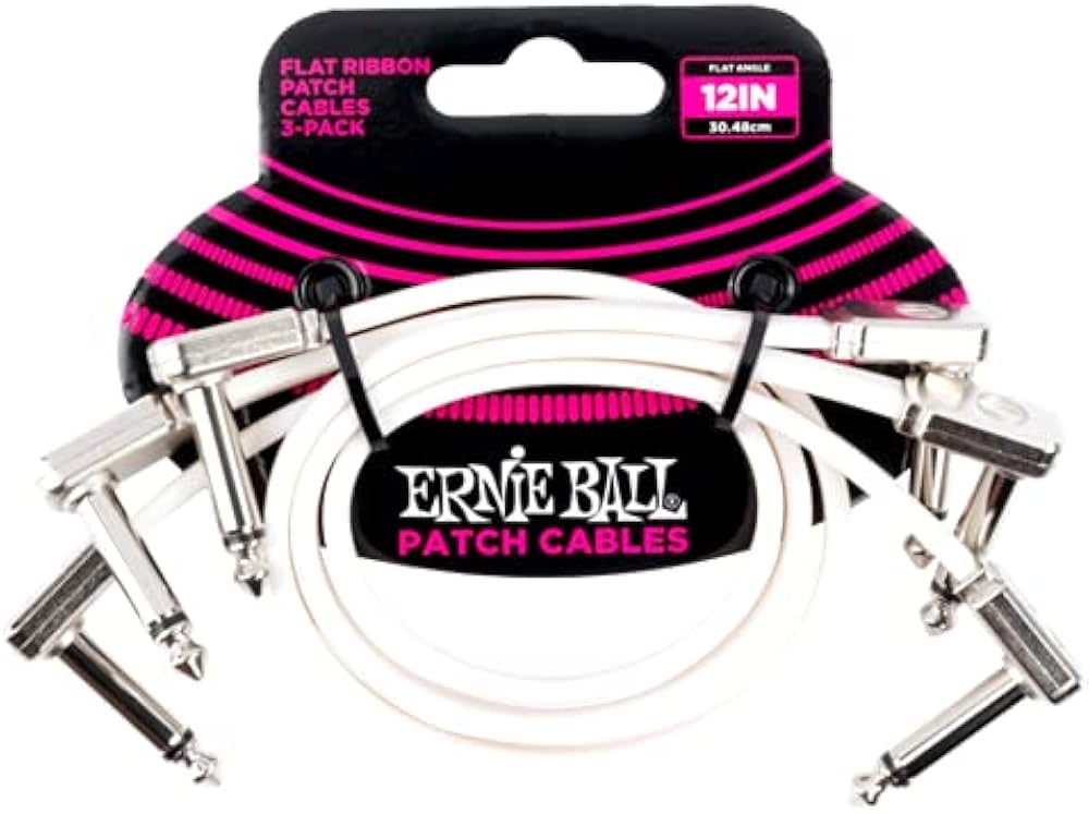 Ernie Ball P06386 Flat Ribbon Patch Cable 12in - White - 3 Pack